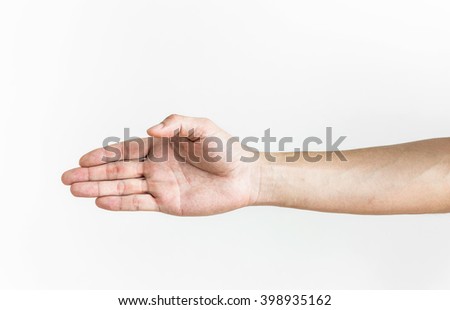 male hand giving handshake, isolated on white background