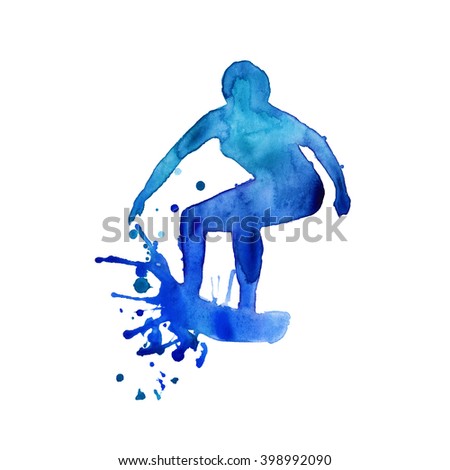 surfer. man in blue on the board. isolated. watercolor