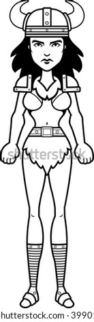 A cartoon illustration of a barbarian woman standing.