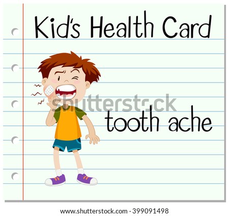 Health card with boy having toothache illustration