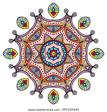 Mandala round ornament decorative isolated element, geometric floral circular pattern. Tribal ethnic Arabic Indian motif. Hand drawn fantasy abstract background