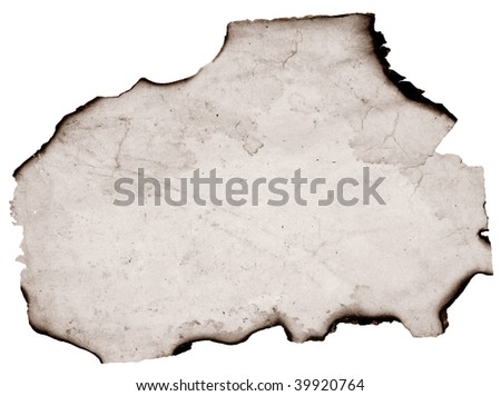 old burnt paper over white background