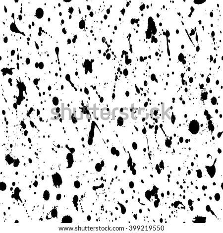 Seamless paint splatter pattern, black spray paint on white isolated background. Vector illustration
