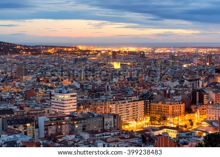 Panorama of Barcelona at dawn, Spain