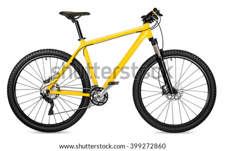 yellow 29er mountain bike isolated on white background Royalty-Free Stock Photo #399272860
