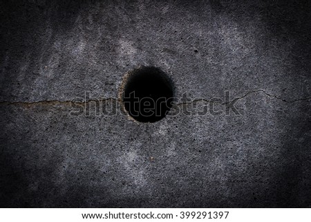 Black hole in cracked floor. Concept/ Black hole in cracked floor/ Black hole in cracked floor. Close up (hole, symbol, floor