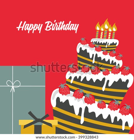Happy birthday card. Birthday cake. Colorful birthday. Vector Illustration