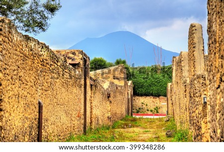 Ruins of Pompeii with Mount Vesuvius in the background - Italy