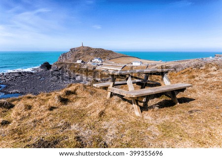 cape cornwall and porth nanven coastline. Picnic bench