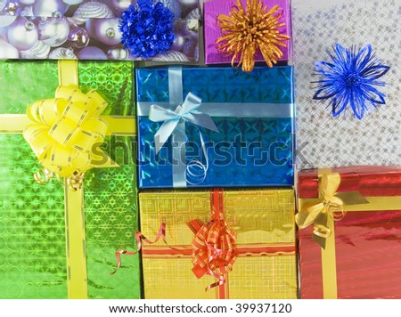 Color gift boxes over background