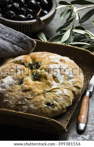 Baked olives bread with olives
