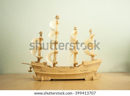 wood ship model, sail boat , merchandise ship ,vintage style