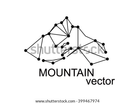 Vector snow mountains peak (Everest) logo.  Art of points and lines. Can be used as sports badge, emblem of mineral water, tourism banner, travel icon, sign, decor...