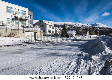 A snowy winter scene of Tromso, Norway