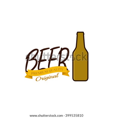 Isolated beer bottle icon and text on a white background