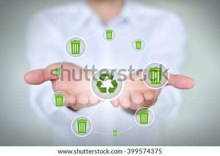 Green ecological sustainable development concept, hand shows the icon