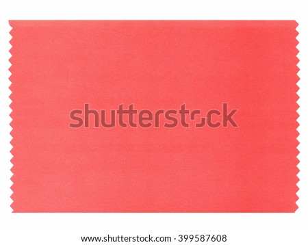 Paper swatch sample with zig zag border cut with pinking shears useful as background Royalty-Free Stock Photo #399587608