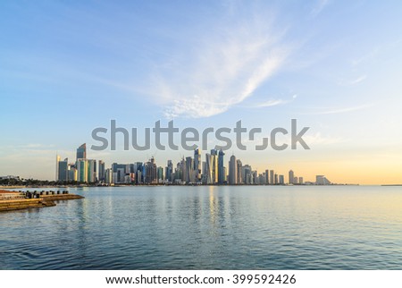 Doha Corniche in the early morning Royalty-Free Stock Photo #399592426