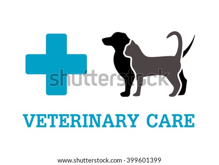 isolated animals with blue cross silhouette on vet symbol
