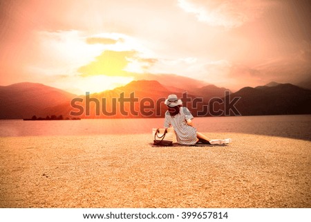 morning time and woman on beach 