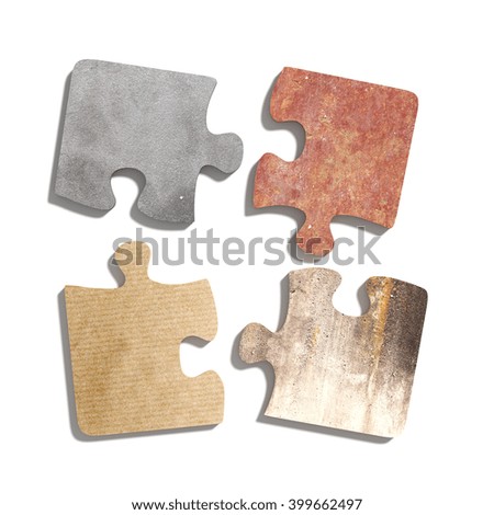 3d rendering  of puzzle set made of stone, paperboard and granite pieces