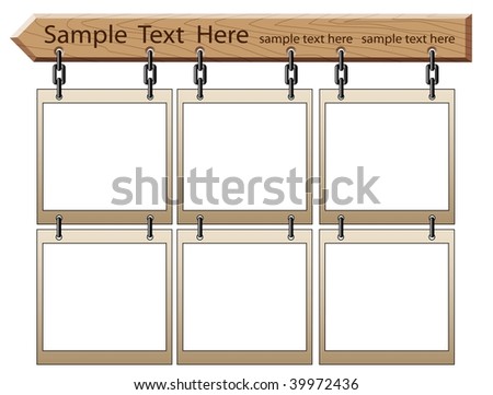 Wooden board with empty frames isolated on white - raster image. Vector format in EPS is also available in my gallery.