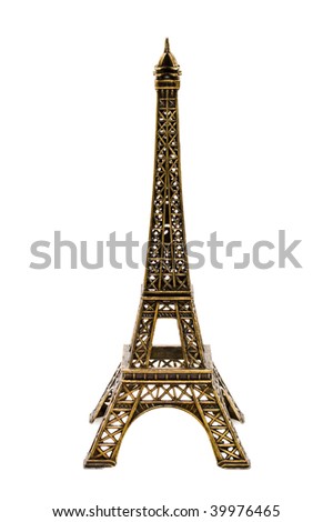 Small bronze copy of Eifel Tower figurine  isolated on white background