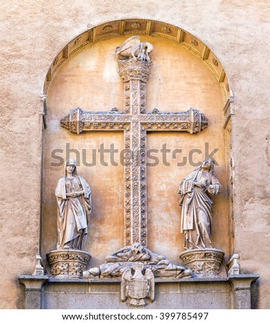 Detail of facade of Monastery San Juan de los Reyes in Toledo. Spain