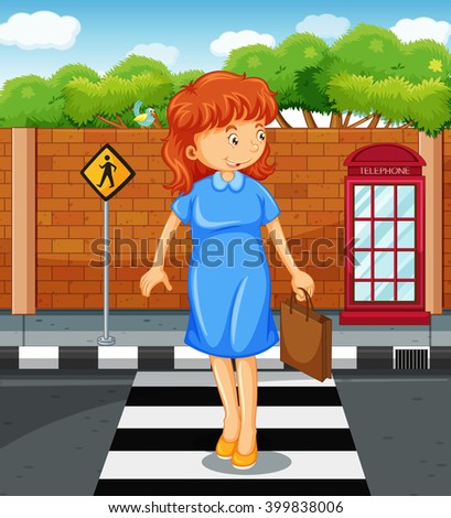 Woman crossing the road illustration