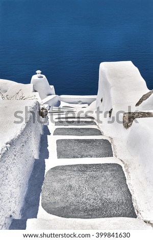 View out to sea over the white terrace of Santorini, Cyklades, Greece