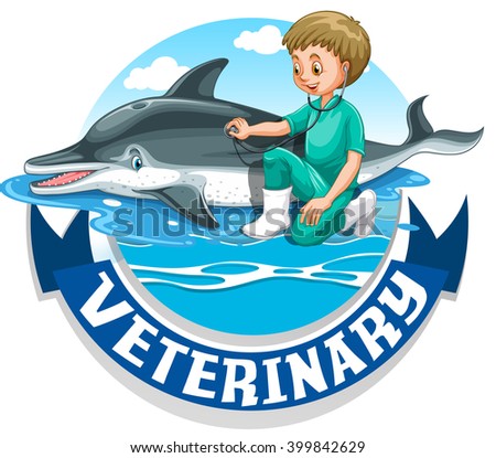 Veterinary sign with vet and dolphin illustration