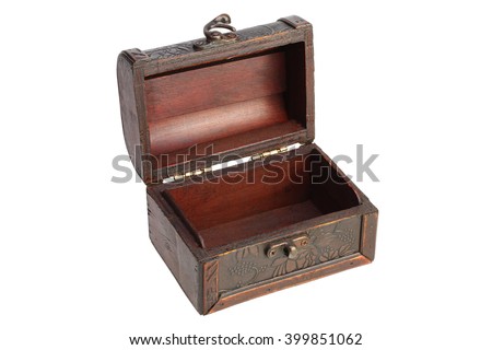 Empty Old wooden chest on white background with Clipping Path