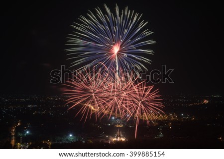 Fireworks in Royal Park Rajapruek, Chiangmai,Thailand : High view