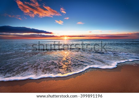Sunset. Beautiful sunset at black sea. Gold sea sunset.