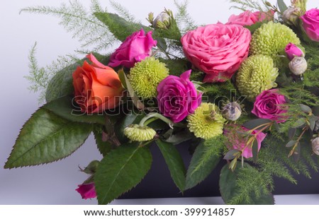 closeup of colorful spring flowers bouquet isolated on white background.