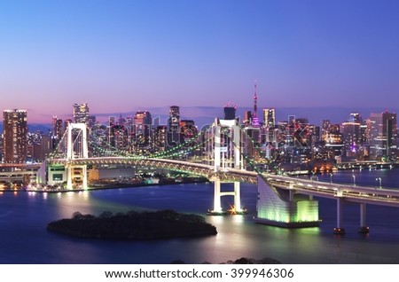 Tokyo rainbow bridge and Tokyo tower. Tokyo, Japan.