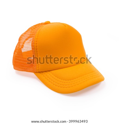 Orange fashion cap on isolated background. Sun protection sport hat for your brand and design. Royalty-Free Stock Photo #399963493