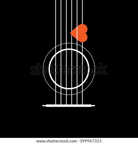 Acoustic Guitar with Heart, Love Music Concept, Vector Illustrator eps10