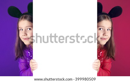 little girl and white blank with empty space for text or picture
