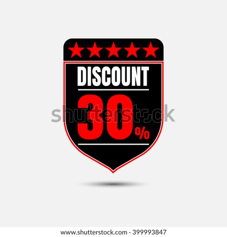 Sale, discount labels. Special offer price signs. 30 percent off reduction symbol.