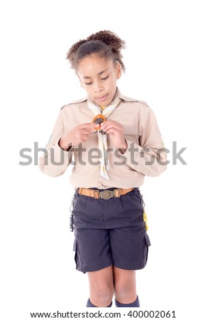 little girl scout isolated in white