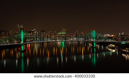 Brand new bridge lit with new LED lights/Tilikum crossing at night/ Portland, Oregon, USA