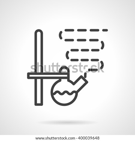 Laboratory distillation ware. Flask with liquid and steam on rack. Science and education. Simple black line vector icon