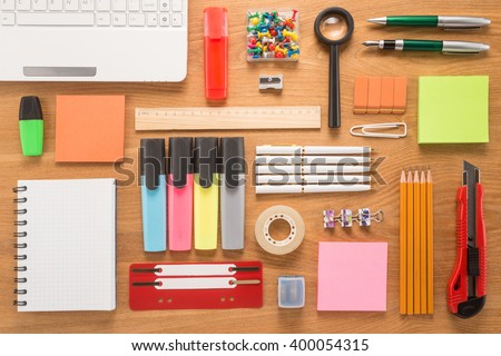 School office supplies on a desk
 Royalty-Free Stock Photo #400054315