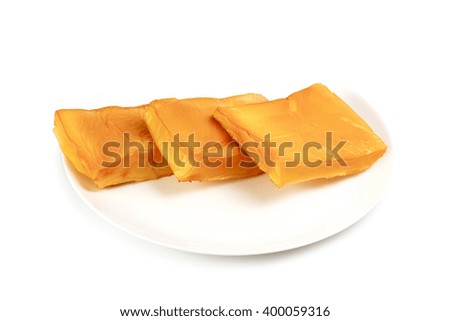 Smoked squid peaces isolated on a white background
