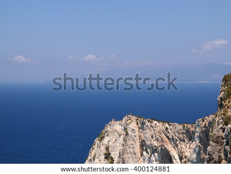 High angle view of blue sea and rocks, at Navagio Beach