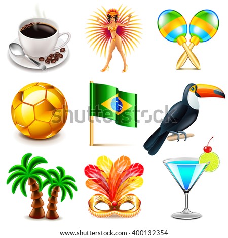 Brazil icons detailed photo realistic vector set