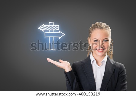 Success businesswoman showing business icon and chart