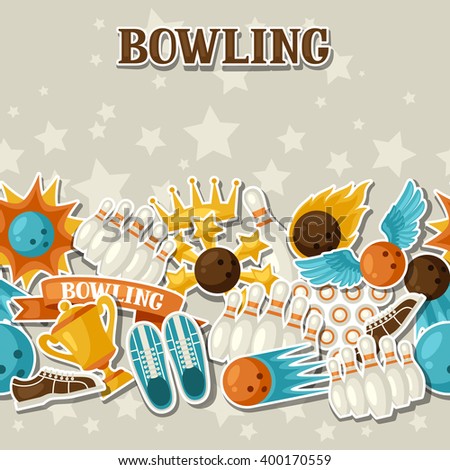 Seamless pattern with bowling items. Background made without clipping mask. Easy to use for backdrop, textile, wrapping paper.