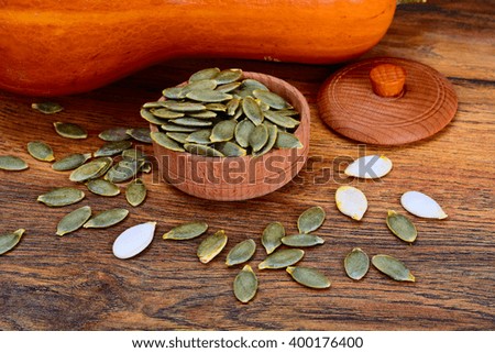 Healthy Food: Pumpkin Seeds and Pumpkin. Studio Photo